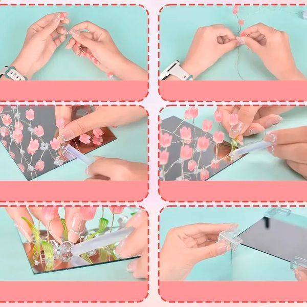 Нічник &laquo;Безкінечні тюльпани в кубі&raquo; 10&times;10 см (Рожевий, USB, DIY &laquo;Збери сам&raquo;) 1609 фото
