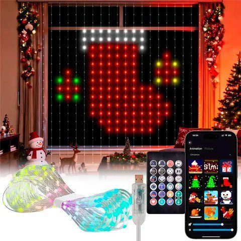 Смарт-гірлянда штора від USB, 3х3м, 400 LED (з пультом, різнокольорова) 1610 фото