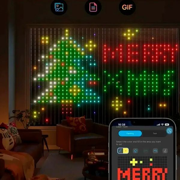 Смарт-гірлянда штора від USB, 3х3м, 400 LED (з пультом, різнокольорова) 1610 фото