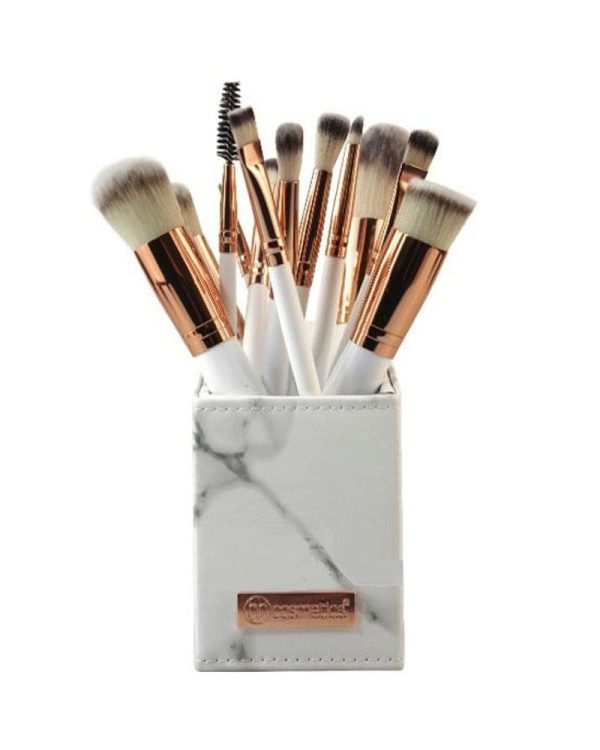 Пензлі для макіяжу з підставкою BH Cosmetics MARBLE WHITE