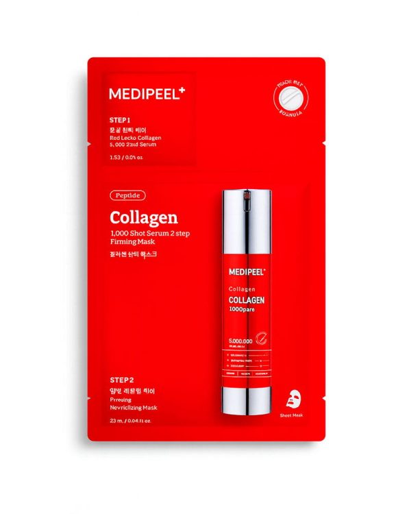 Двоетапний набір для обличчя з колагеном та мікроголками Medi-Peel Red Lacto Collagen 3000 Shot Serum 2 Step Mask, 1 шт