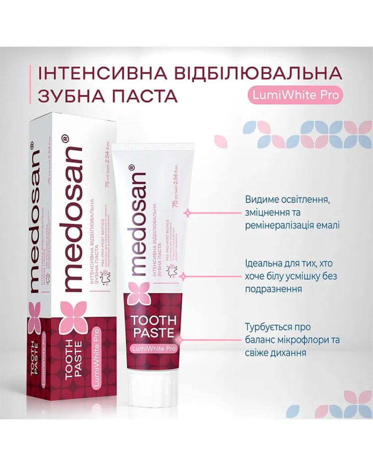 Зубна паста Medosan LumiWhite Pro інтенсивна відбілювальна, 75 мл - Зображення 3