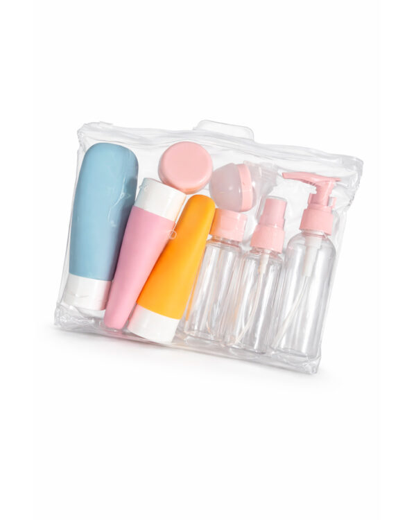 Дорожній набір ємностей для косметики (8 предметів) у прозорій косметичці