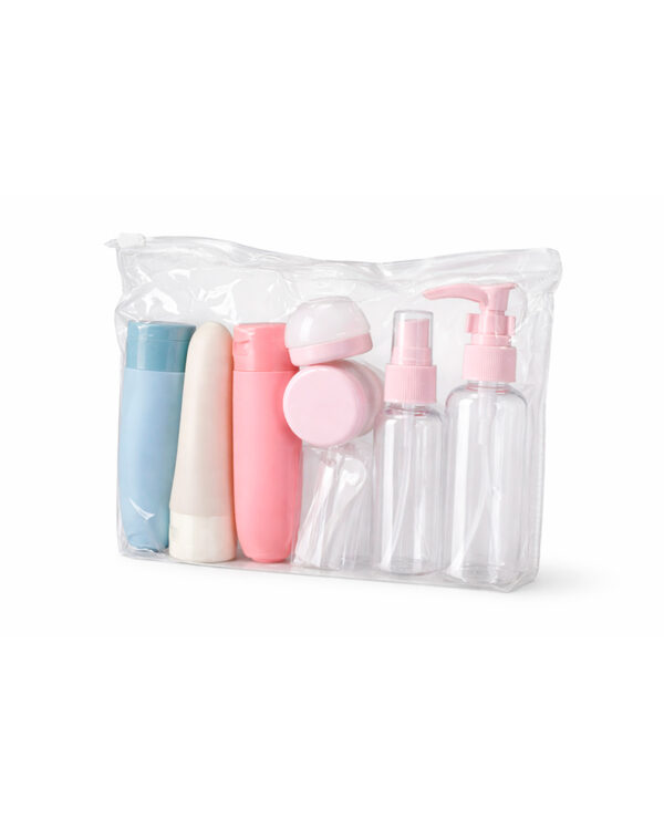 Дорожній набір ємностей для косметики (8 предметів) у прозорій косметичці